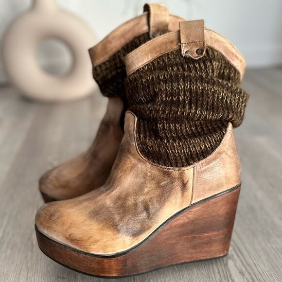 Bed Stu Bruges Women's Size 9 Brown Distressed Leather Wedge Boot - Picture 1 of 7